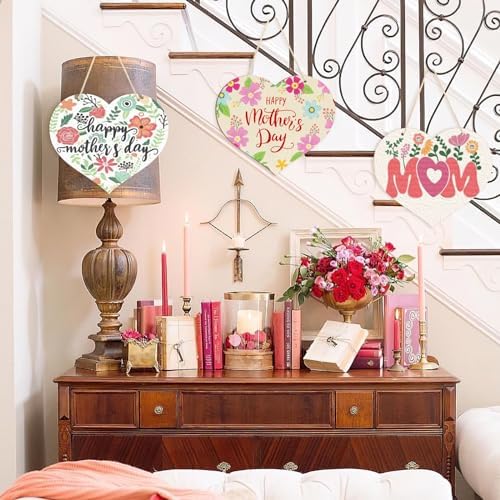 Large Size 12" Wooden Heart Ornaments to Paint, Happy Mothers Day DIY Blank Unfinished Wreaths Front Door Sign Decorations Heart Ornament Door Hanging Sign Plaque Crafts 3PCS