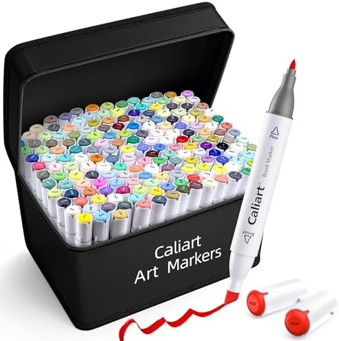 Caliart 180 Colors Alcohol Markers Fine & Chisel Dual Tip Art Markers Set | Permanent Pens for Adult Coloring Books, Beginners Artists Hobbyists, Drawing Illustration Sketch, School Supplies Art Gifts