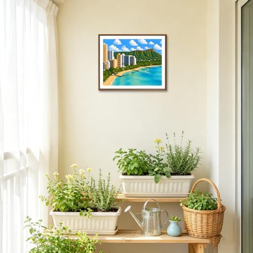 ARNLRDYA Hawaii Honolulu View Paint by Number Kits, Coastal Beach Scenery Paint by Numbers for Adults, City Travel Landscape Canvas Set Acrylic Painting for Gift Home Decor(16×20inch, Unframe)
