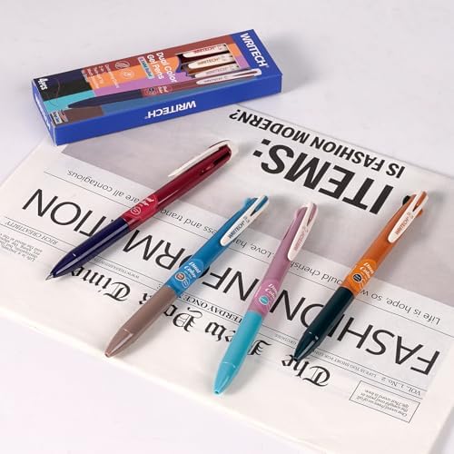 WRITECH Retractable Gel Ink Pens: 0.5mm 2-in-1 Multicolor Fine Point 4ct | Colorful Click Pen No Smear Bleed Smooth Writing For Journaling Drawing Note Taking For Teacher Student Nurse Home Office