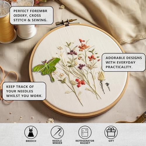 Magnetic Needle Minder Magnet Embroidery Accessories and Supplies Embroidery Needle Holder Cross Stitch Holder Needlework Supplies (Green Butterfly)