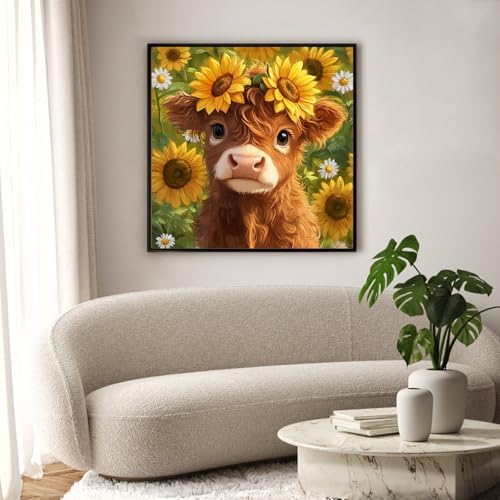 Diamond Art Kits for Adults & Beginners, Highland Cow Diamond Painting Kit