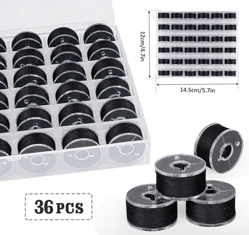 ilauke 36 pcs Black Bobbin Thread, Size A Prewound Bobbins, 60WT