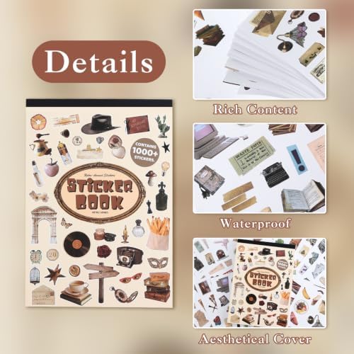 Washi Stickers Set Vintage Aesthetic Sticker Book for Journaling, DIY Decorative Paper Sticker Decals for Bullet Journal Art Scrapbooking Diary Card Craft Gift Album (Aesthetic Style 5)