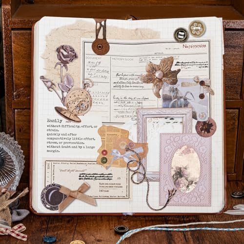 Mayplous 2 Packs Vintage Scrapbook Paper and Sticker Set – Sewing Theme Die-Cut Paperboard Retro Stickers with Cord, Bowknot & Button for Junk Journal, Scrapbooking, Handicrafts & Decoupage (Miller)