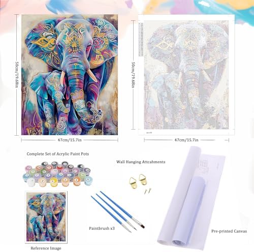 Natuyalo Animals Paint by Numbers Kit for Adults - Elephants Family Paint by Number on Canvas Without Frame, DIY Acrylic Painting for Ideal Gift Home Wall Decor (16x20 Inch)