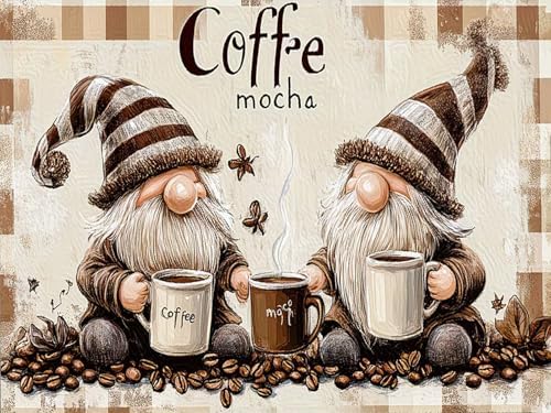 KYOQFVN Gnome Diamond Art Painting Kits for Adults, Coffee Gnome Diamond Painting Kit for Beginners, 5D DIY Round Full Drill Painting with Gem Art Craft Kits for Home Wall Decor 12x16 Inch