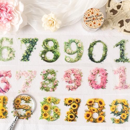 Alideco 6pcs Decorative Adhesive Tapes Vintage Flowers By the Numbers PET Tape Great for Bullet Journal Supplies, Arts, Scrapbook, DIY Crafts, Planners (shuzimima)