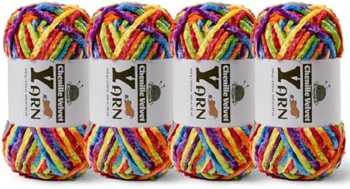 Chenille Crochet Rainbow Yarn 4 Pack