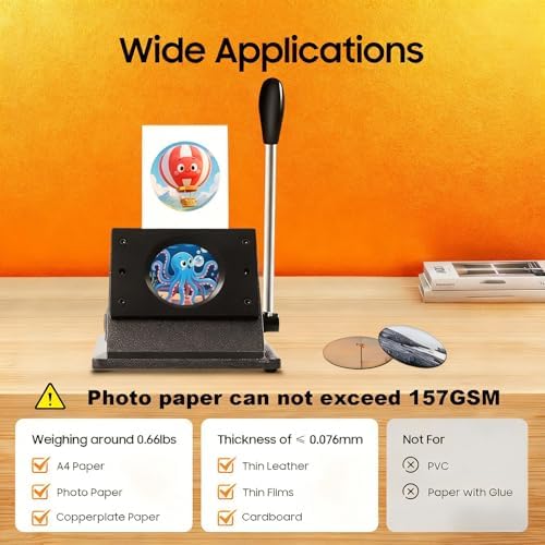 Fridge Magnet Paper Cutter, 2.28 Inches/ 58 mm Round Button Cutter Die Cutter, Heavy-Duty Paper Card Cutter Punch for Cards, Badges, Cartoon Buckles, Photo Frames (Metal, 58mm Round)