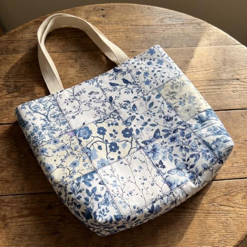HunnmingRe 20 Pcs 10''x10'' Blue White Flower Quilting Fabric Square Chinoiserie Floral Precuts Quilted Fabric Bundle Butterfly Bird Printed Sewing Material for Holiday Patchwork DIY Craft Supplies