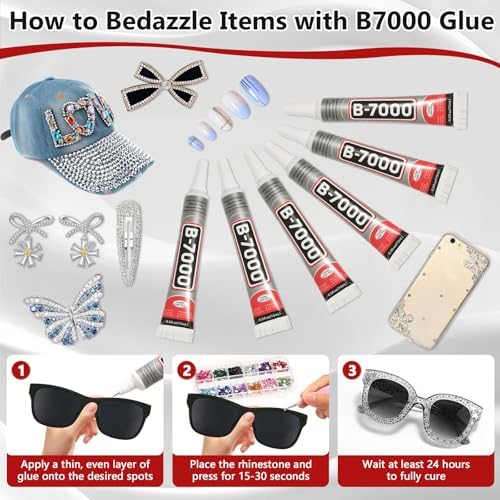 25 Tube 15ML B7000 Glue Clear with Precision Tip, Bulk B-7000 Craft Glue Rhinestone Bedazzling Glue Super Adhesive for DIY Jewelry Making Nail Art Fabric Shoes Phone Repair