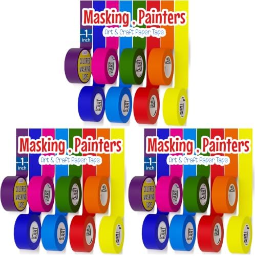 DEART 8X Colored Masking Tape, 33 Ft x 1 inch Colored Painters Tape for Arts & Crafts Labeling or Coding, Craft Supplies Color Tape Rolls, Colorful Masking Craft Tape, Lab Tape (Pack of 3)
