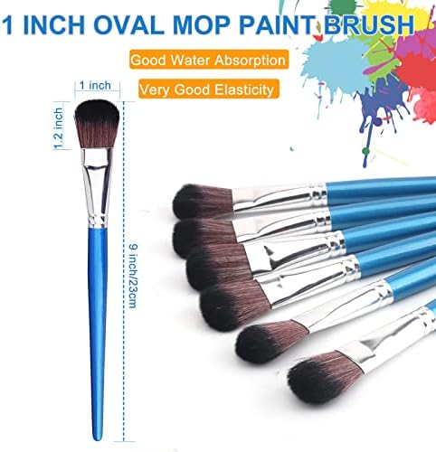 GACDR 1 Inch Mop Brush for Acrylic Painting, 6 Pieces Oval Blending Brushes for Acrylic Painting with Short Wooden Handle for Acrylic, Gouache，Watercolor (Pack of 2)