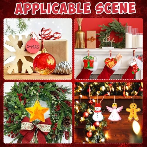 80PCS Wooden Christmas Ornaments to Paint, 8 Styles DIY Blank Unfinished Wood Reindeer Santa Claus Christmas Tree Ball Snowman Snowflake Angel Cutouts Ornament for Crafts Winter Hanging Decorations