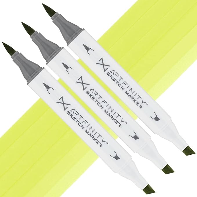 Artfinity Sketch Markers - Set of 3 - New Leaf YG3-2, Vibrant, Professional, Dye-Based Alcohol Markers for Artists, Drawing, Travel, & More
