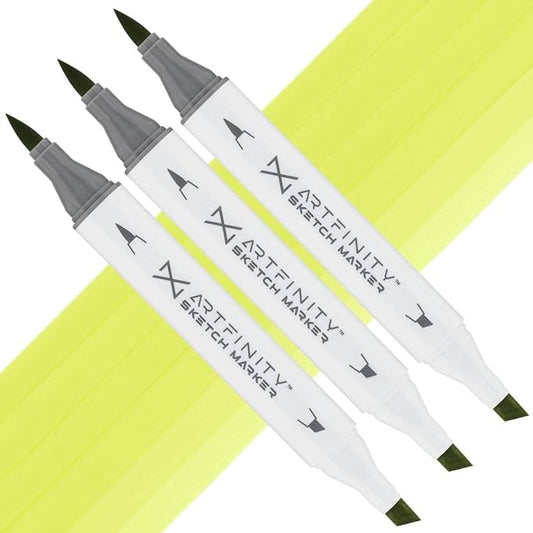 Artfinity Sketch Markers - Set of 3 - New Leaf YG3-2, Vibrant, Professional, Dye-Based Alcohol Markers for Artists, Drawing, Travel, & More