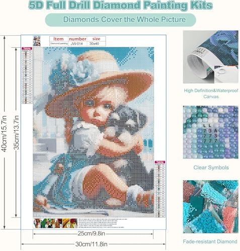 GEWOUVIN Girl and Dog Diamond Art Kits for Adults,Diamond Painting Kits for Adults Beginners,Seaside DIY Full 5D Round Drill Gem Art Kits for Gift Home Wall Decor【11.8x15.7inch】