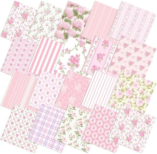 HunnmingRe 20 Pcs 10''x10'' Pink Hydrangea Quilting Fabric Squares