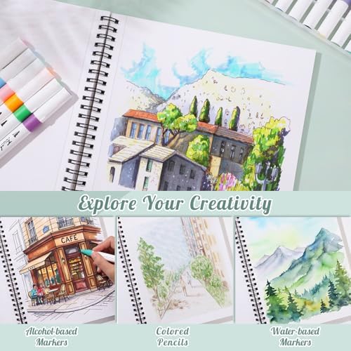 11×14 Marker Paper Pad, 50 Sheets, Bleedproof Spiral Sketchbook | 120gsm Acid-Free Paper, Smooth for Alcohol Markers, Pencils & Acrylics, Tear-Off Pages, Lays Flat for Sketching