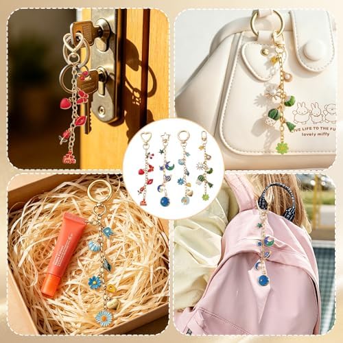 Riwiuue 40 Pcs Keychain Making Kit, Gold Key Chain Making Supplies