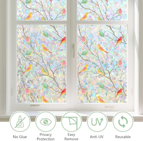 Kromapolis Window Privacy Film, Stained Glass Rainbow Bird, 23.6″ x 157.4″
