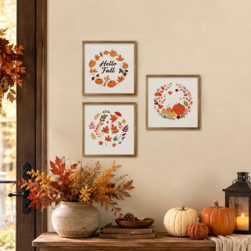 5 Sets Fall Embroidery Kits for Beginners, Autumn Pumpkins and Maple Leaves Embroidery Starter Kit for Adults Thanksgiving Gifts with Stamped Pattern DIY Needlepoint Kit Cross Stitch Set with 2 Hoops