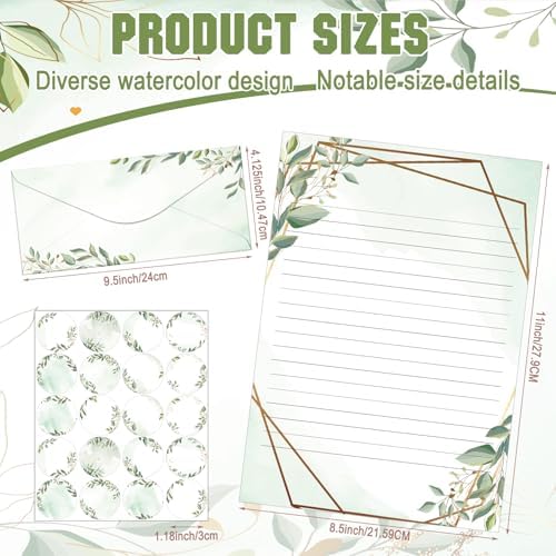 TaoBary 160 Pcs Green Leaves Stationery Paper and Envelopes Set, 8.5 x 11''