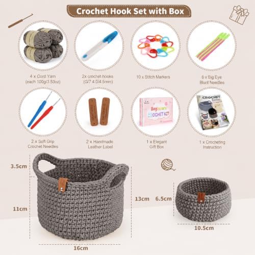 Aeelike 27Pcs Crochet Basket Kit for Beginners,Camel Round,Gift Box Package