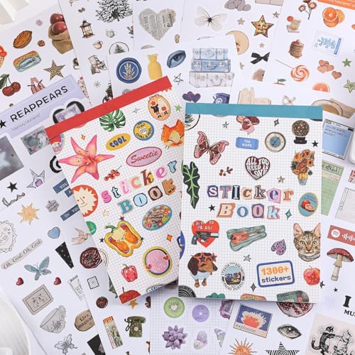 Girl's Korean Sticker Book, Food and Daily Life Theme - 1300+ Cute Dream Style Foodie Stickers, for DIY Scrapbooking Journaling Handbook Decoration Blue