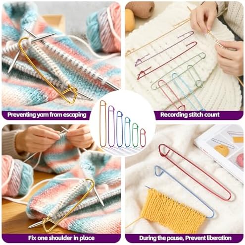 IOGOG 6 Pcs Knitting Stitch Holders, 6 Size Aluminum Stitch Holders for Knitting, Color-Coded Stitch Holder Set, Large Safety Pins for Sweaters, Scarves, Crochet & DIY Craft Projects (6 Colors)
