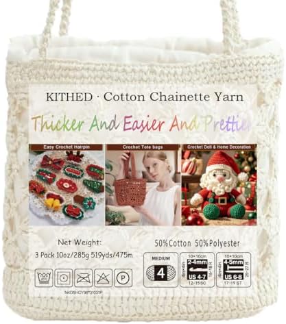 Cotton Chainette Yarn,4 Medium (Worsted)-10oz,3 Pack,Knitting Yarn for Beginners,Thicker for Crocheting and Knitting (45 Denim Blue)