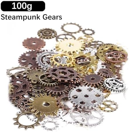 9 Box Broken Crushed Glass Glitter, with 100 g Steampunk Gears,6.4oz/180g Irregular Shards Metallic Crystal Chips 2-4mm Chunky Flakes Sequins Gravel for Epoxy Resin Craft Supplies G009
