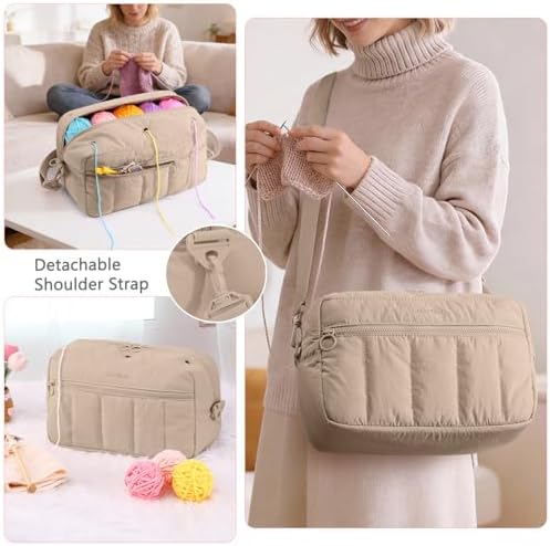 MYBAGZIGN Crochet Bag Organizer for Yarn & Hooks, Large Capacity Yarn Storage Bag with Yarn Holder Holes, Portable Crochet & Knitting Bag for Crocheting on the Go, Craft Travel Bag Gifts for Women