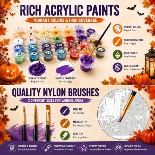 4 Pack Halloween Paint by Numbers Kit for Kids with Frame Easel 8x12 inch