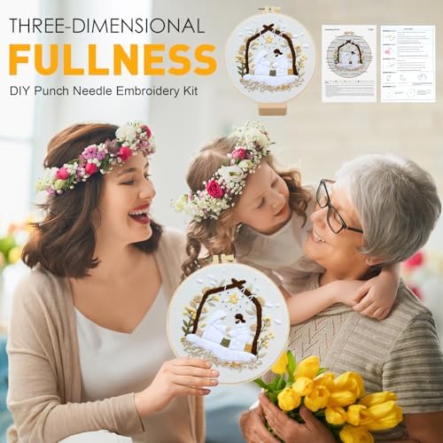 Christian Nativity Embroidery Kit for Beginners Adults Easy Embroidery Starter Kit Nativity Patterns Cross Stitch Kits Full Embroiderys Hoop Kits Needlepoint Kits with Instruction Needles and Thread
