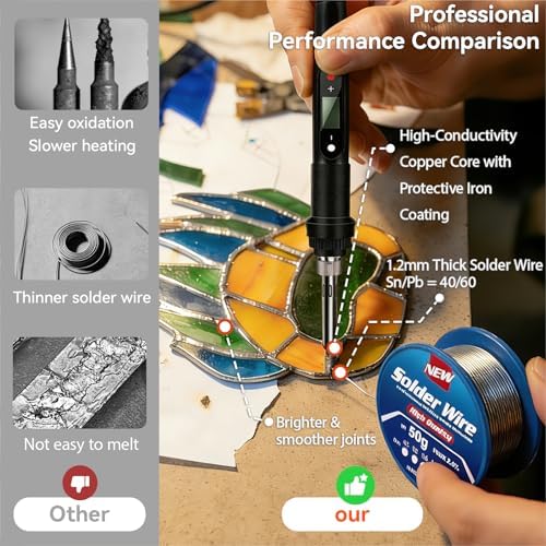 Ecoofor Stained Glass Starter Kit, Complete Stained Glass Making Kit with 100W Soldering Iron, Glass Cutter Tools, Diamond Cutter Set & Instructions for DIY Crafts, Stained Glass Kits for Adults