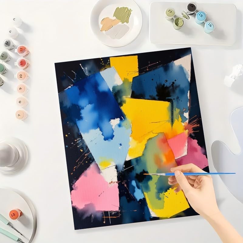 TAOPAOLAB Abstract Paint by Numbers Kit for Adults - DIY Colorful Geometric Blocks Painting on Canvas 16x20In, Acrylic Paint Set, Suitable for Beginners, Art for Home Decoration or Gifts