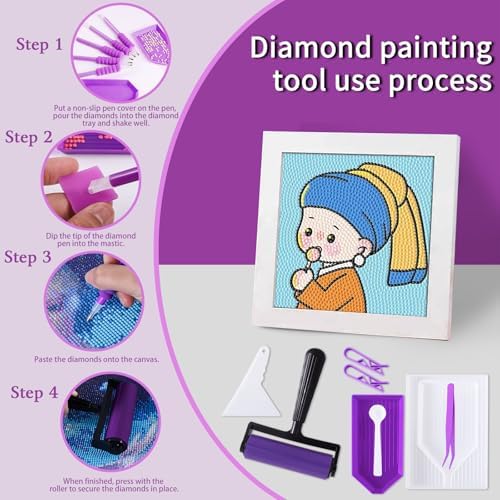 LYMUSUMI 61PCS 5D Diamonds Art Accessories and Tools Kits with Diamond Painting Roller and Diamond Art Storage Box for Adults or Kids（Purple）