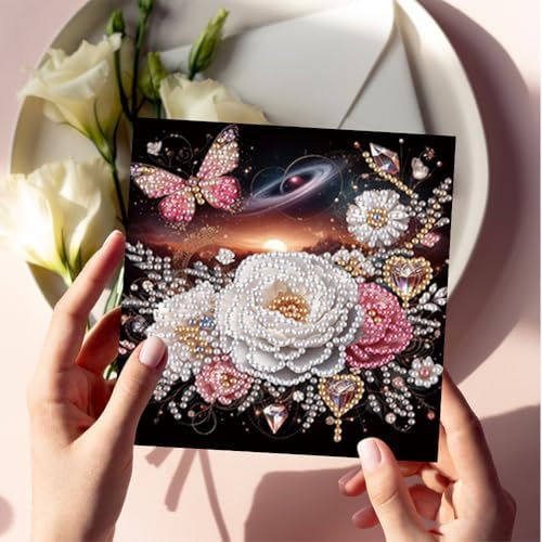 Diamond Art Cards with Envelopes–6PCS DIY Diamond Painting Greeting Cards Kit | Card Making Kit with Bling for Adults & Beginners | Birthday,Holiday & Thank You Cards (Flower Mandala)
