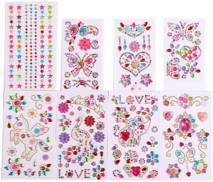 Gem Stickers for Crafting, Face, Eye, and Body Makeup, DIY Decoration, Kids' Rewards (Gem Stickers D (8 Sheets))