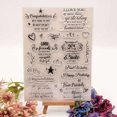 Happy Birthday Good Friends Best Wishes Love Because of You Clear Stamps Transparent Silicone Stamp Album Cards Rubber Stamp for Card Making Decoration and DIY Scrapbooking