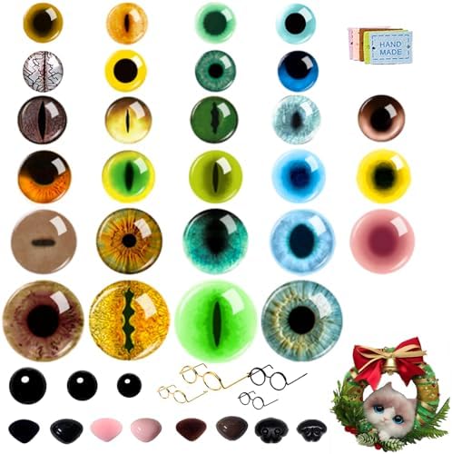 CSCHENGO 8-20mm 253 PCS Amigurum Safety Eyes for Crochet Animals, 3D Glitter Glass Eyes for Crafts Kit with Noses/Glasses/Leather Tags,Doll Crochet DIY Crafts Stuffed Animals Making Supplies