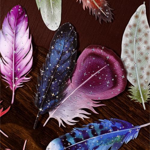 60 Pcs Silver Foil Feather Stickers, 6 Packs Cardstock Plumes