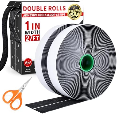 1 Inch x 27Ft Hook and Loop Strips with Adhesive, Double Sided Self Adhesive, Nylon Self Tape for Home Office School and Crafting