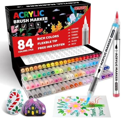colpart 84 Colors Acrylic Paint Markers, Soft Brush Tip Paint Pens