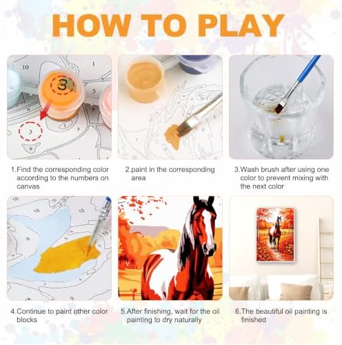 SENQAO Horse Paint by Numbers Kit for Adults Beginner, Fall Adult Paint by Number Kits on Canvas, DIY Acrylic Oil Easy Painting by Numbers for Home Wall Decor 8X12 inch