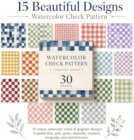 30 Sheets Watercolor Check Pattern Scrapbook Paper,Decorative Cardstock for Junk Journaling, DIY Gift Wrapping, Card Making & Photo Collage Background