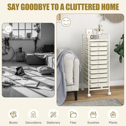 COSTWAY 10-Drawer Rolling Storage Cart, Utility Mobile Trolley