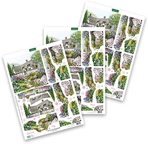 Katy Sue Designs Country Garden 3D Die-Cut Decoupage Sheets for Card Making. A Pack of 12 Sheets of Country Cottage, Gardening, and Floral-Themed Die Cuts for Card Making Supplies
